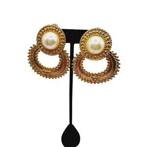 Vintage 80s Etruscan Door Knocker Earrings (A1286)